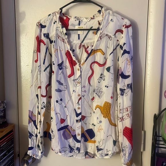 Maeve Anthro Marisol ruffled winter ski print size 10 - Picture 4 of 13